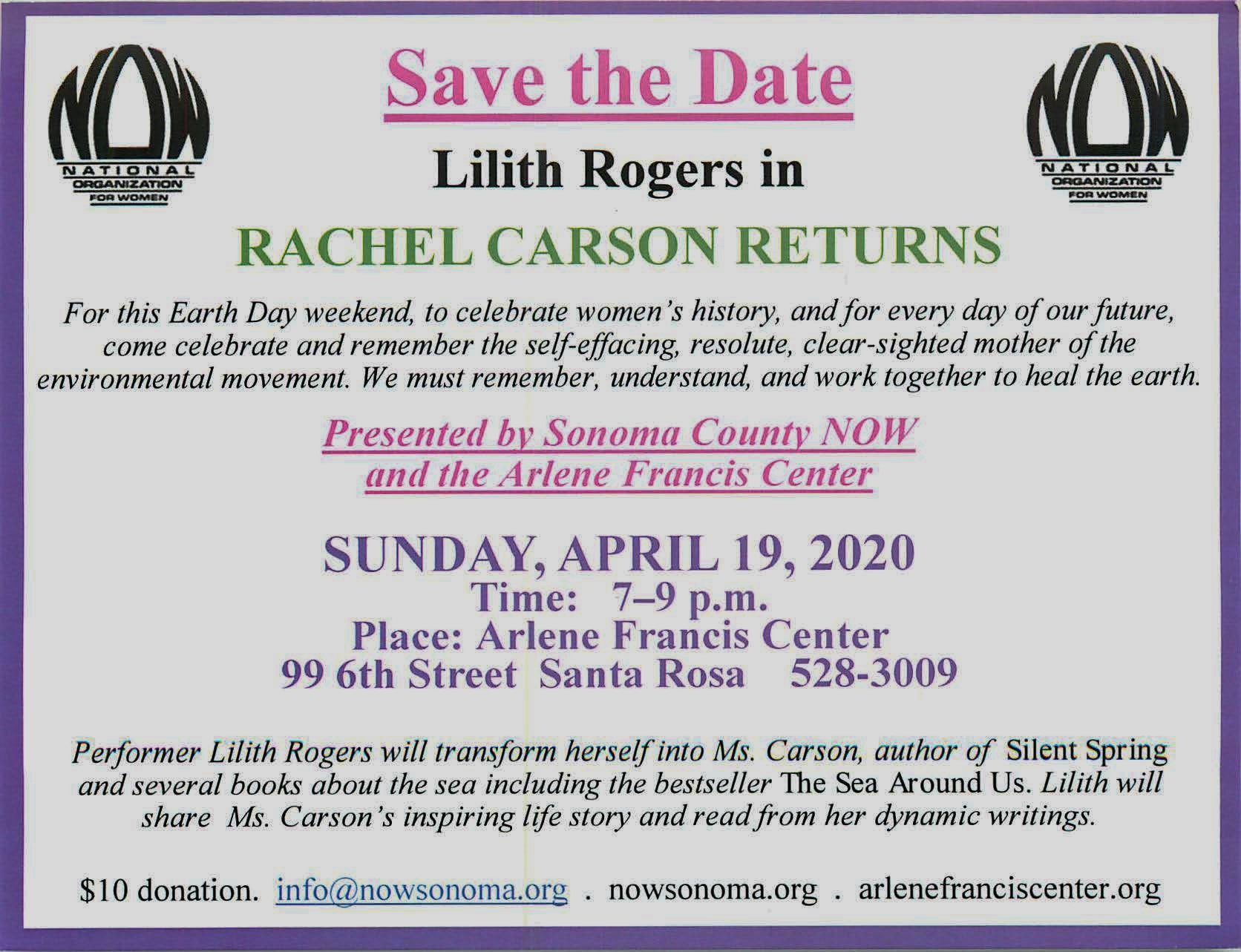 Rachel Carson Returns starring Lilith Rogers