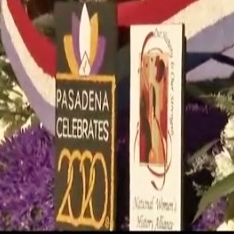 National Women's History Alliance logo on 2020 Rose Parade Float honoring Women's Suffrage Centennial