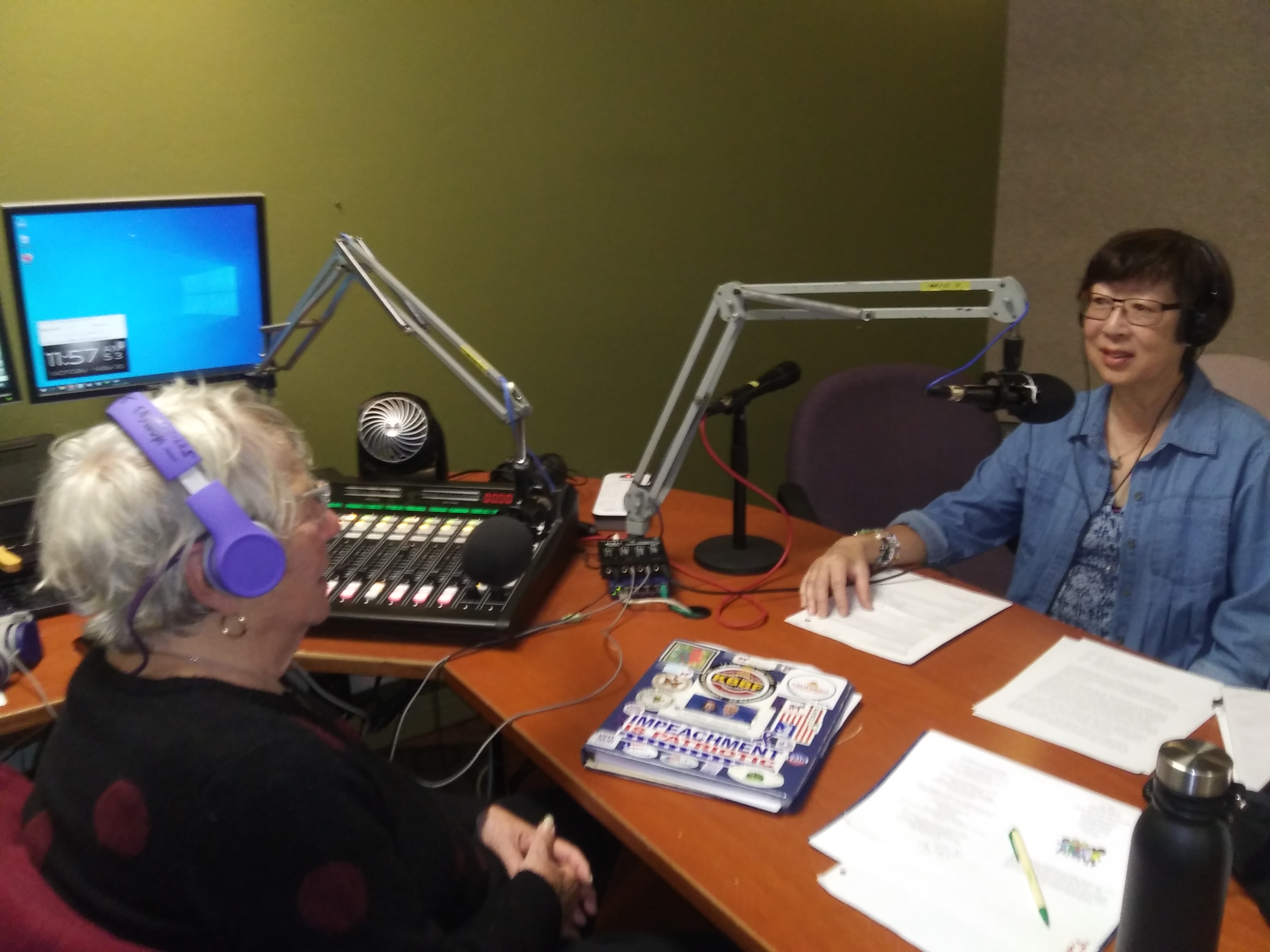 Grace Cheung-Shulman and Elaine B. Holtz in studio of Radio KBBF