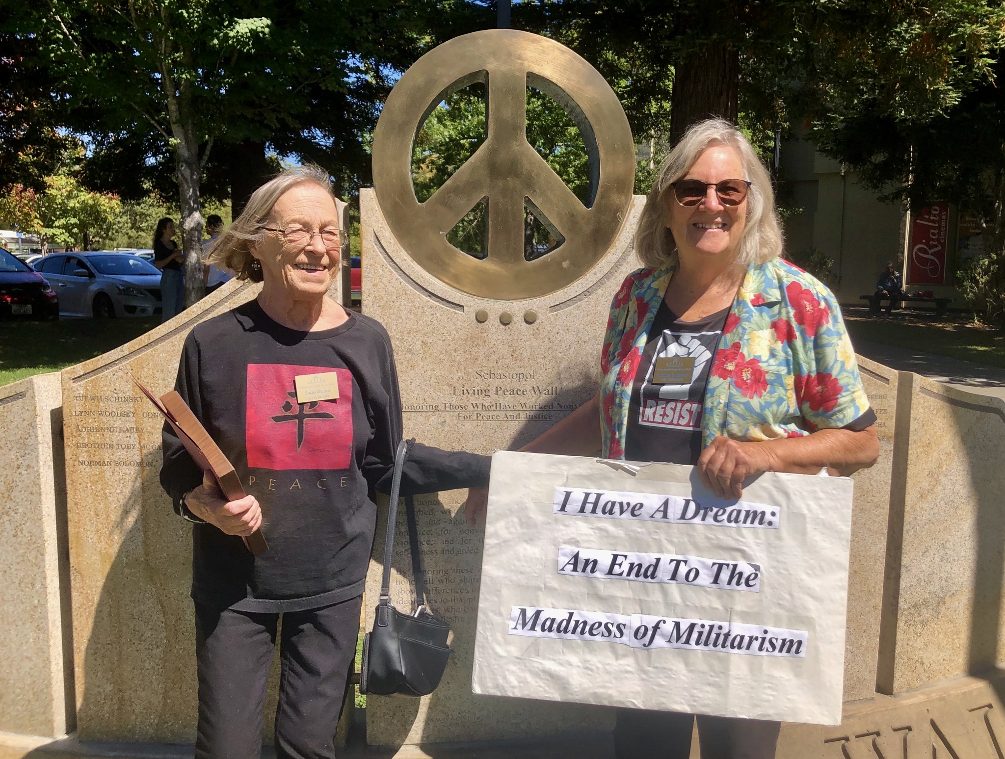Susan Chunco (in 2023) and Susan Lamont (in 3017) Honorees on the Sebastopol Living Peace Wall