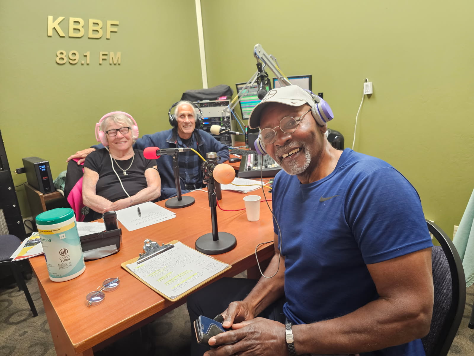 Lee J. Pierce in Radio KBBF studio for Men's Spaces interview -Photo by Alicia Sanchez