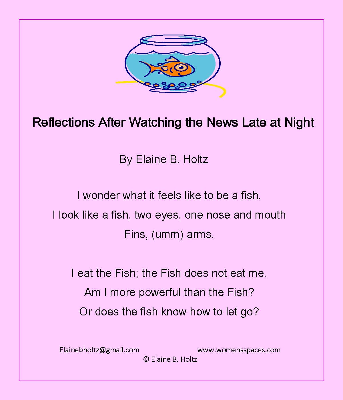 Reflections After Watching the News Late at Night  by Elaine B. Holtz