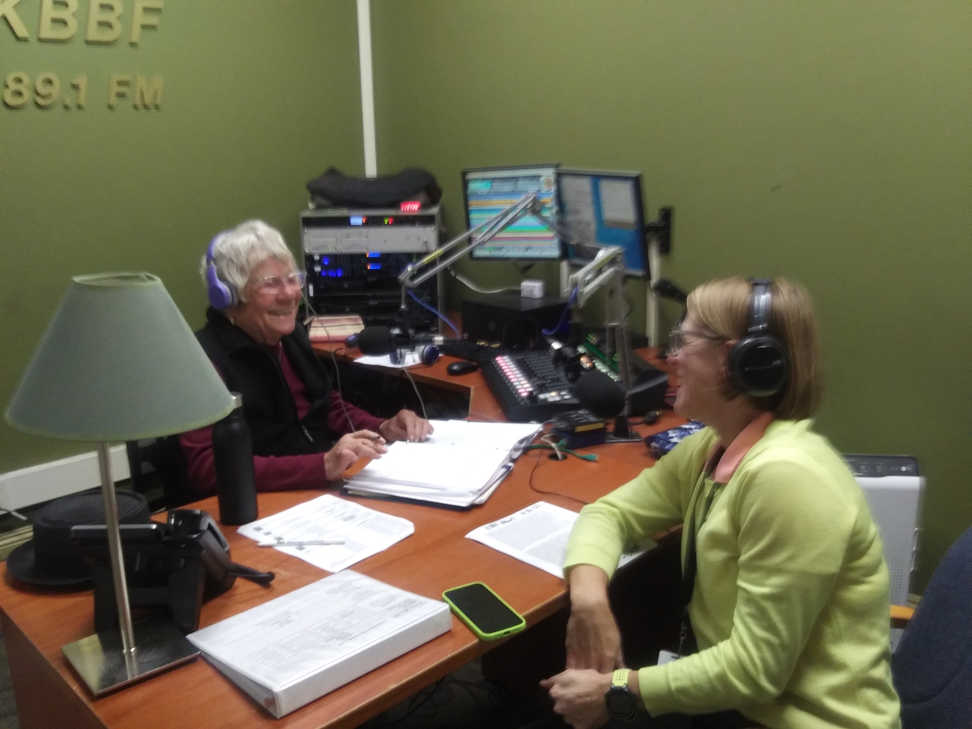 Kerry Benefield and Elaine Holtz in Radio KBBF Studio
